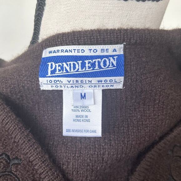 Pendleton Vintage 90s Brown Wool Embroidered Swirl Cardigan - Picture 5 of 6